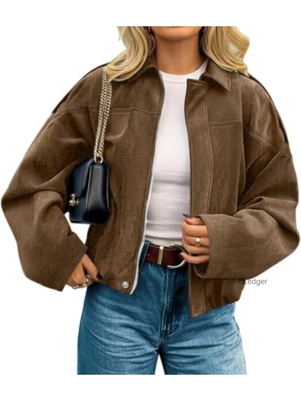 Faux Suede Cropped Jacket Open Front Casual Fall Coat